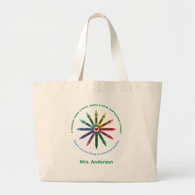 Ray of Crayons / Teacher Appreciation Large Tote Bag (Front)