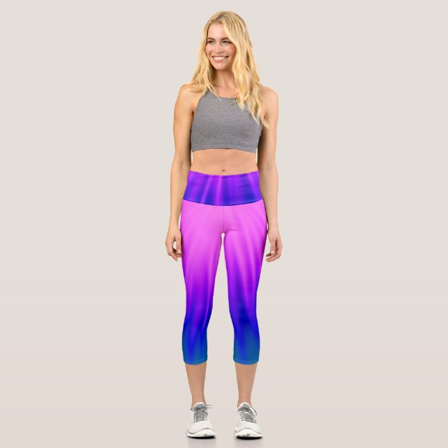 Ray of Light - Blue & Pink  Capri Leggings (Front)