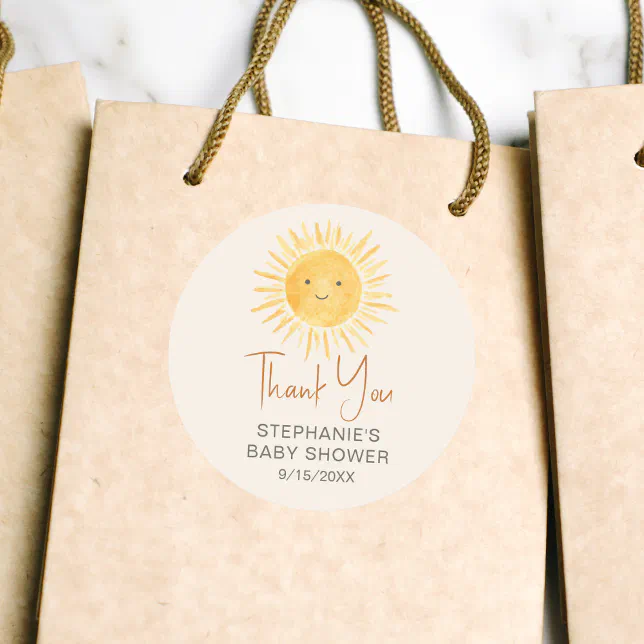 Ray Of Sunshine Baby Shower Thank You Classic Round Sticker | Zazzle