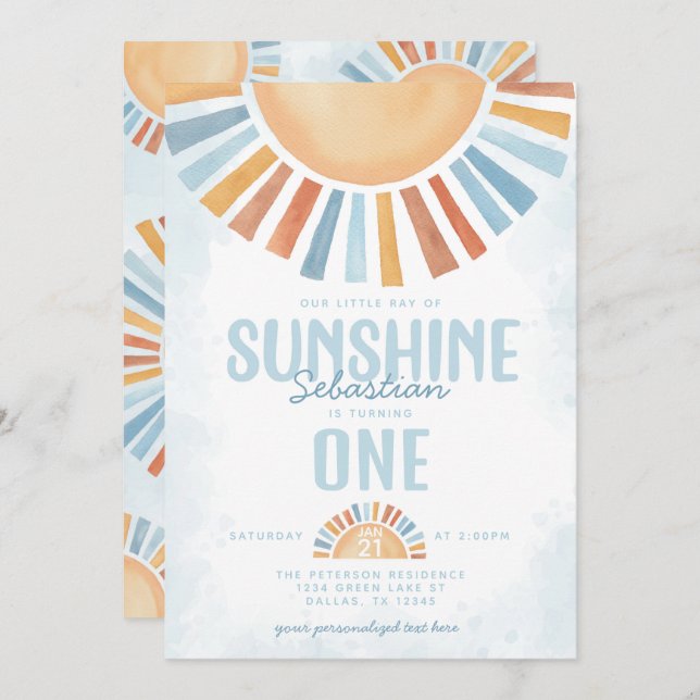 Ray of Sunshine Birthday Party Invitation (Front/Back)