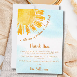Ray of Sunshine Blue Sky Baby Shower  Thank You Card