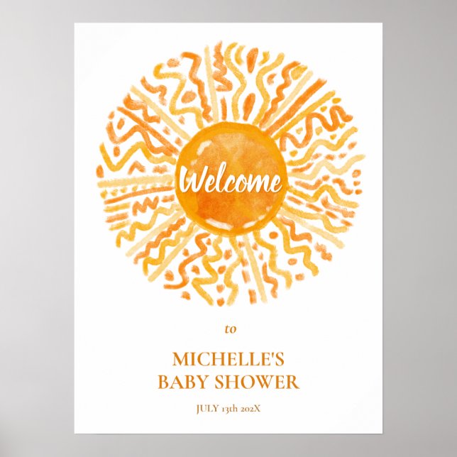 Ray of Sunshine Boho Baby Shower Welcome Sign (Front)