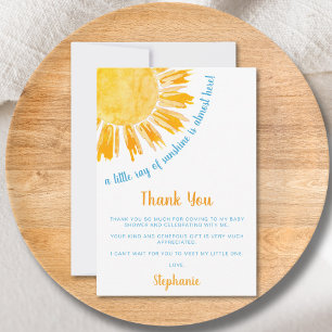 Ray of Sunshine Boys Baby Shower Thank You Card