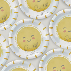 Ray of Sunshine Clouds Boy Blue Baby Shower Paper Plate