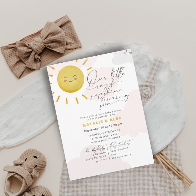Ray of Sunshine Clouds Girl Baby Shower Invitation (Creator Uploaded)
