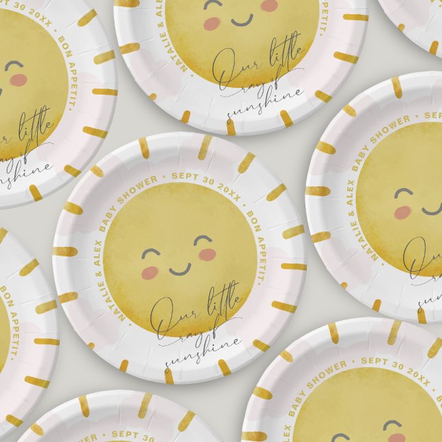 Ray of Sunshine Clouds Girl Baby Shower  Paper Plate (Creator Uploaded)