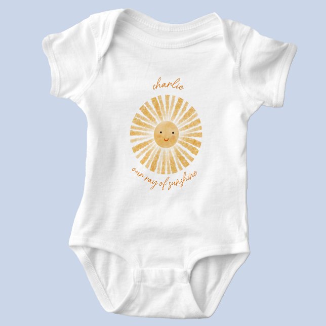 Ray of Sunshine Personalised Watercolor Baby Bodysuit (Little ray of sunshine personalized new baby bodysuit)