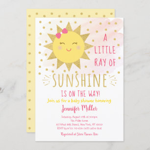 Ray Of Sunshine Pink & Gold Baby Shower Invitation