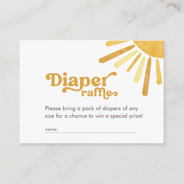 Ray of Sunshine Retro Baby Shower Diaper Raffle Enclosure Card (Front)