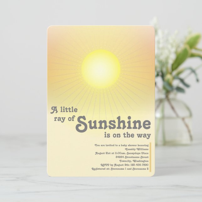 Ray of Sunshine Sun Baby Shower Invitation (Standing Front)