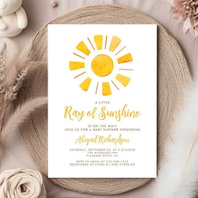 Ray of Sunshine Yellow Orange Baby Shower Invitation (Creator Uploaded)