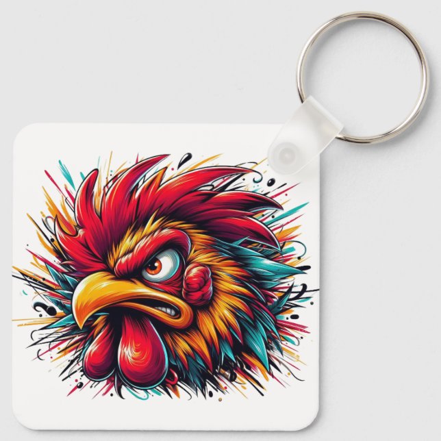 "Ray the Fierce Rooster" Aluminium Keychain (Back)