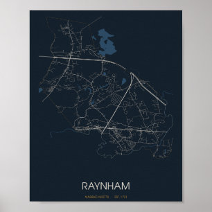 Raynham Massachusetts Street Map Poster (Night)