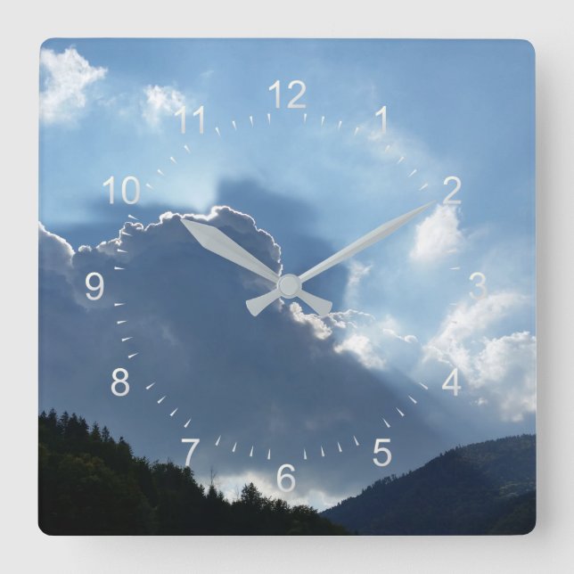 rays and clouds square wall clock (Front)