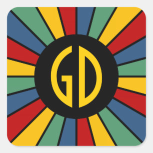 RAYS BUTTON I + your Photo, Text, Monogram Square Sticker