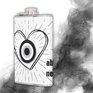 Rays, Heart , Black Evil Eye protection monogram Hip Flask