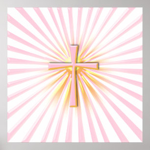 Rays of Light from the Religious Cross (On White) Poster