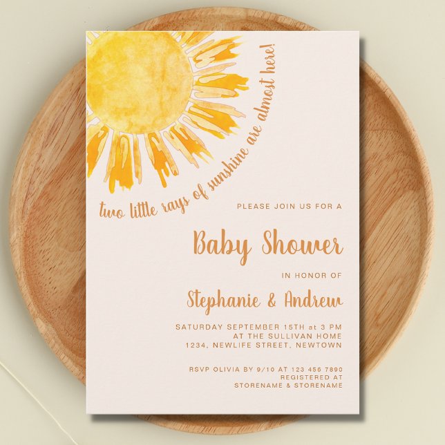 Rays of Sunshine Couples Twins Baby Shower  Invitation (Creator Uploaded)