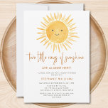 Rays of Sunshine Twins Baby Shower Invitation<br><div class="desc">Are you planning a sun-themed twin's baby shower? This boho sunshine baby shower invitation features the text "Two little rays of sunshine are almost here!" with a cute watercolor smiling yellow sun. Perfect for twin boys,  girls,  or one of each baby shower. Easily customisable. Original Watercolor © Michele Davies.</div>