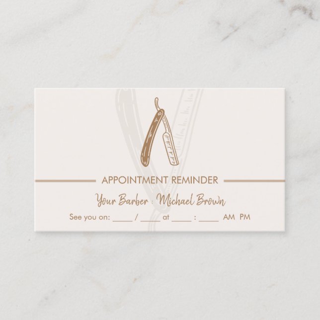 Razor Barber Appointment Brown Business Card (Front)
