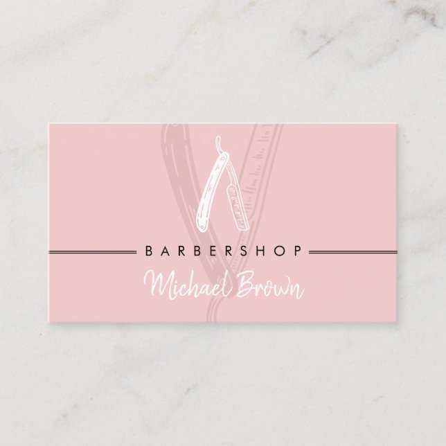 Razor Barber Elegant pink chic Business Card (Front)