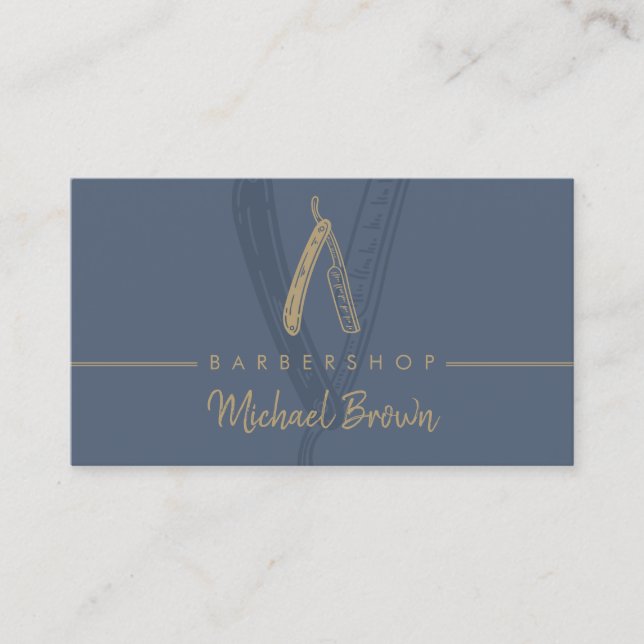 Razor Barber Navy Business Card (Front)