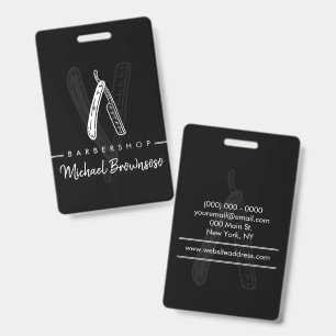 Razor Barber shop black logo ID Badge