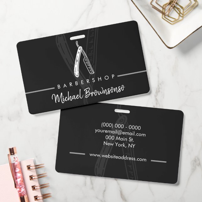Razor Barber shop black logo simple ID Badge (Office)
