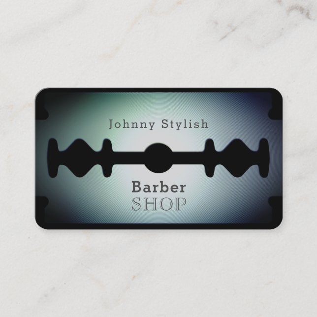 Razor blade barber shop shade blue business card (Front)