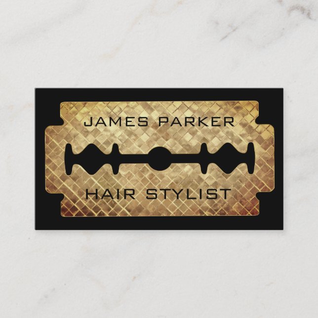 Razor Blade Gold Faux Barber Hair Stylist Business Business Card (Front)