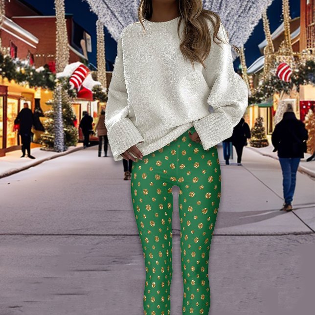 Razzle Dazzle Christmas Glitter Polka Dots Green Leggings (Creator Uploaded)