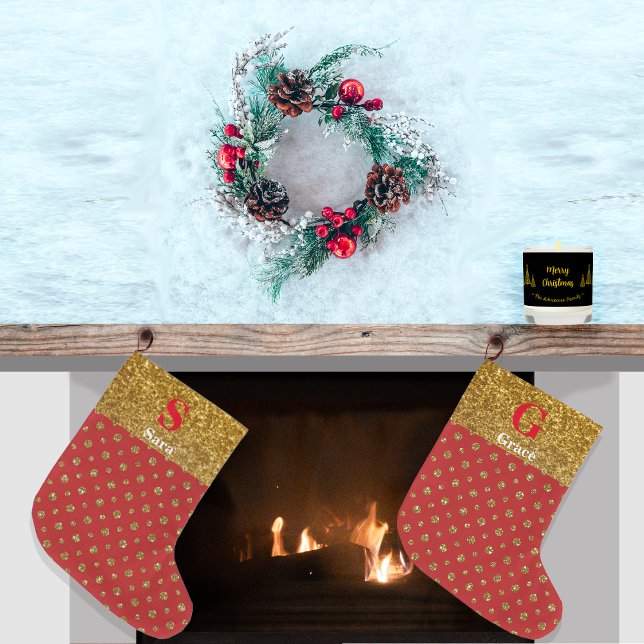 Razzle Dazzle Christmas Glitter Polka Dots Red Large Christmas Stocking (Creator Uploaded)