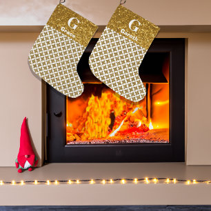 Razzle Dazzle Christmas Glittery Gold Stars Large Christmas Stocking