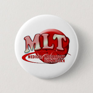 RBC MLT LABORATORY SWOOSH LOGO - MED LAB TECH 6 CM ROUND BADGE