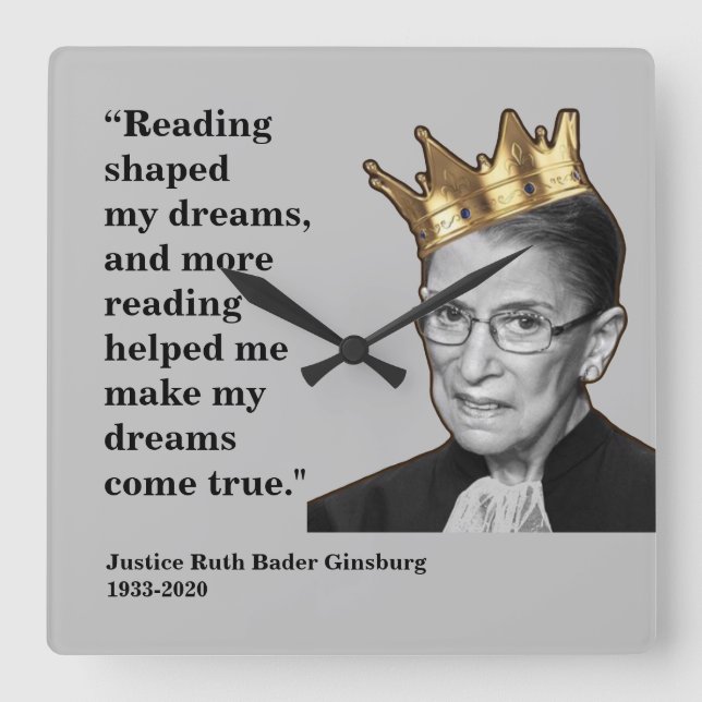 RBG, Reading Quote, gray Square Wall Clock (Front)