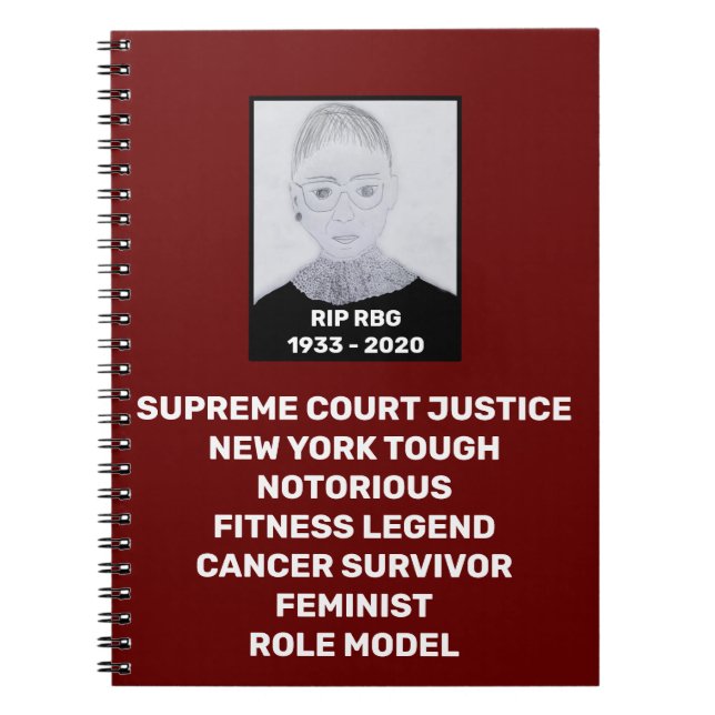 RBG RIP Ruth Bader Ginsburg Tribute Crimson Notebook (Front)