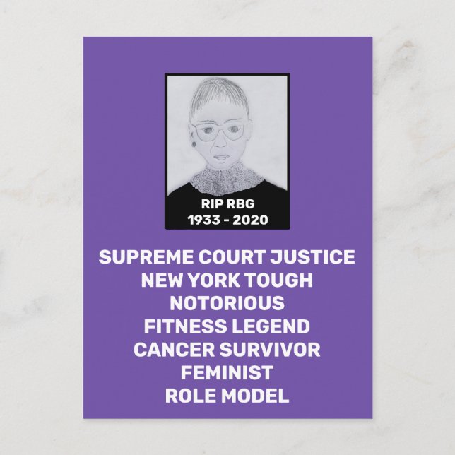 RBG RIP Ruth Bader Ginsburg Tribute Postcard (Front)