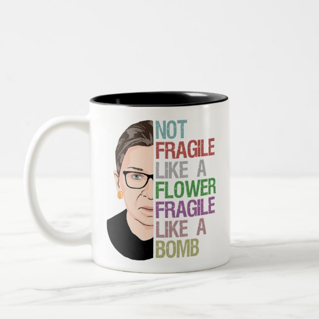 RBG Ruth Bader Ginsburg Fragile Like a Flower Two-Tone Coffee Mug (Left)