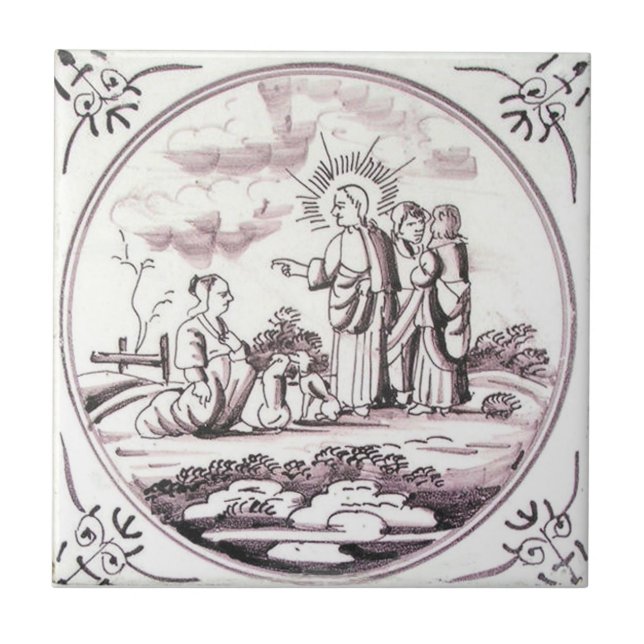 RBT03 Delft Biblical Manganese Red Ceramic Tile (Front)