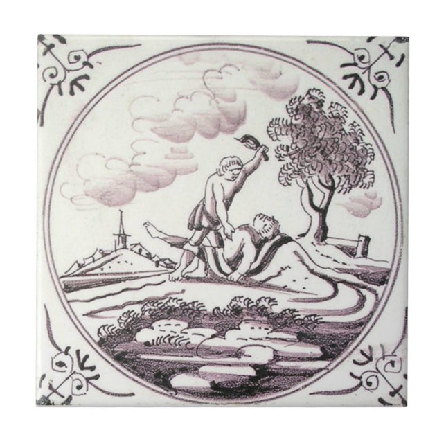 RBT04 Delft Biblical Manganese Red Ceramic Tile (Front)