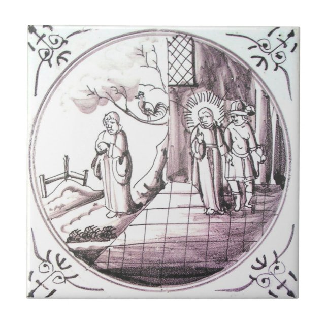 RBT09 Delft Biblical Manganese Red Ceramic Tile (Front)
