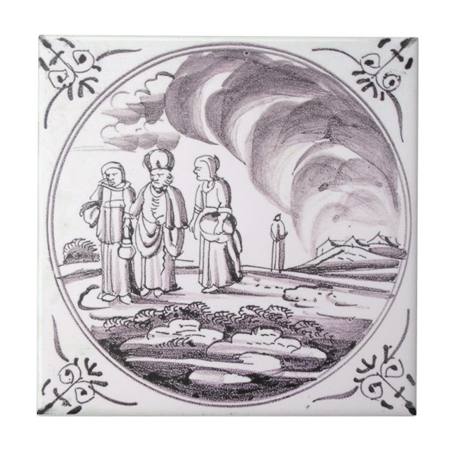 RBT17 Delft Biblical Manganese Red Ceramic Tile (Front)