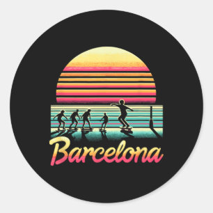 Rcelona Spain Retro Inspired 80's Skateboarding Gr Classic Round Sticker