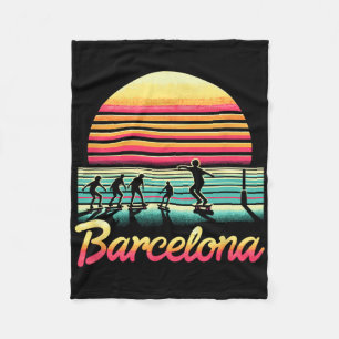 Rcelona Spain Retro Inspired 80's Skateboarding Gr Fleece Blanket