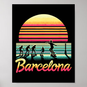 Rcelona Spain Retro Inspired 80's Skateboarding Gr Poster