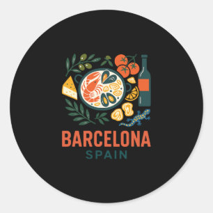 Rcelona Spain Souvenir Paella Spanish Food And Tra Classic Round Sticker