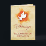 RCIA Confirmation and Communion Congratulations Card<br><div class="desc">Celebrate this joyous occasion as an adult is welcomed into the body of Christ in the Catholic faith in the RCIA program. A white dove with a host represents the two sacraments of First Communion and Confirmation. The background is a textured looking wheat colour. Beautiful set off against the red,...</div>