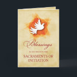 RCIA Confirmation and Communion Congratulations Card<br><div class="desc">Celebrate this joyous occasion as an adult is welcomed into the body of Christ in the Catholic faith in the RCIA program. A white dove with a host represents the two sacraments of First Communion and Confirmation. The background is a textured looking wheat colour. Beautiful set off against the red,...</div>