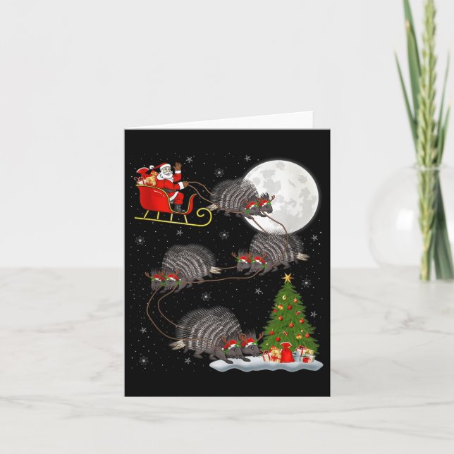 Rcune Santa Sleigh Flying Funny Magical Christmas  Card (Front)