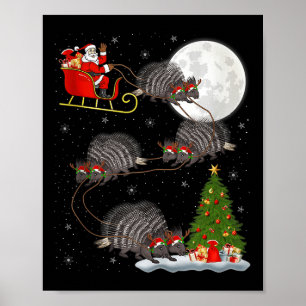 Rcune Santa Sleigh Flying Funny Magical Christmas Poster